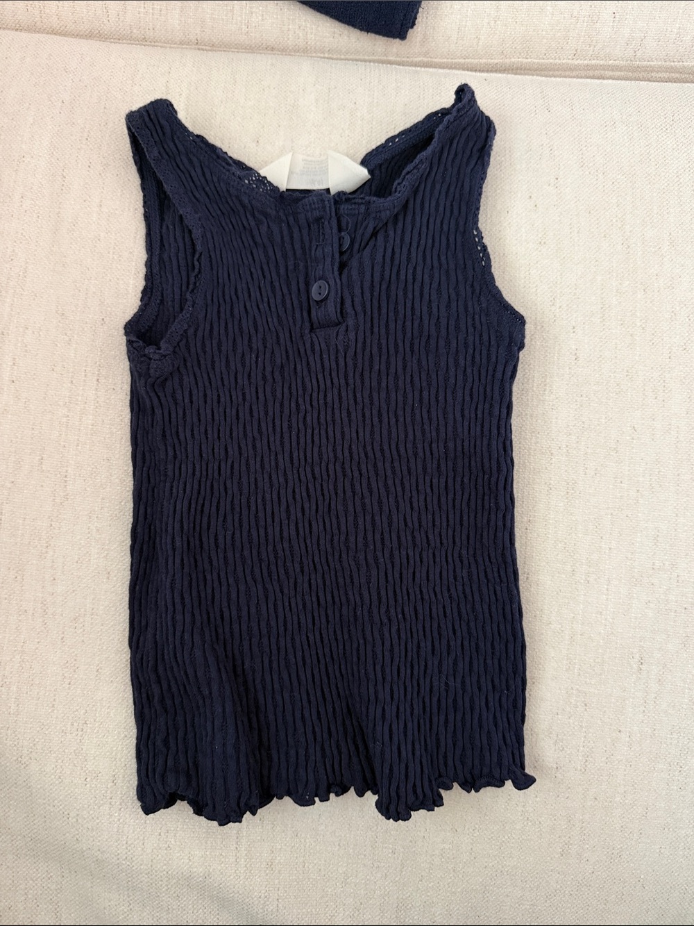 H&M Navy Ribbed Button Tank with Lace Trim